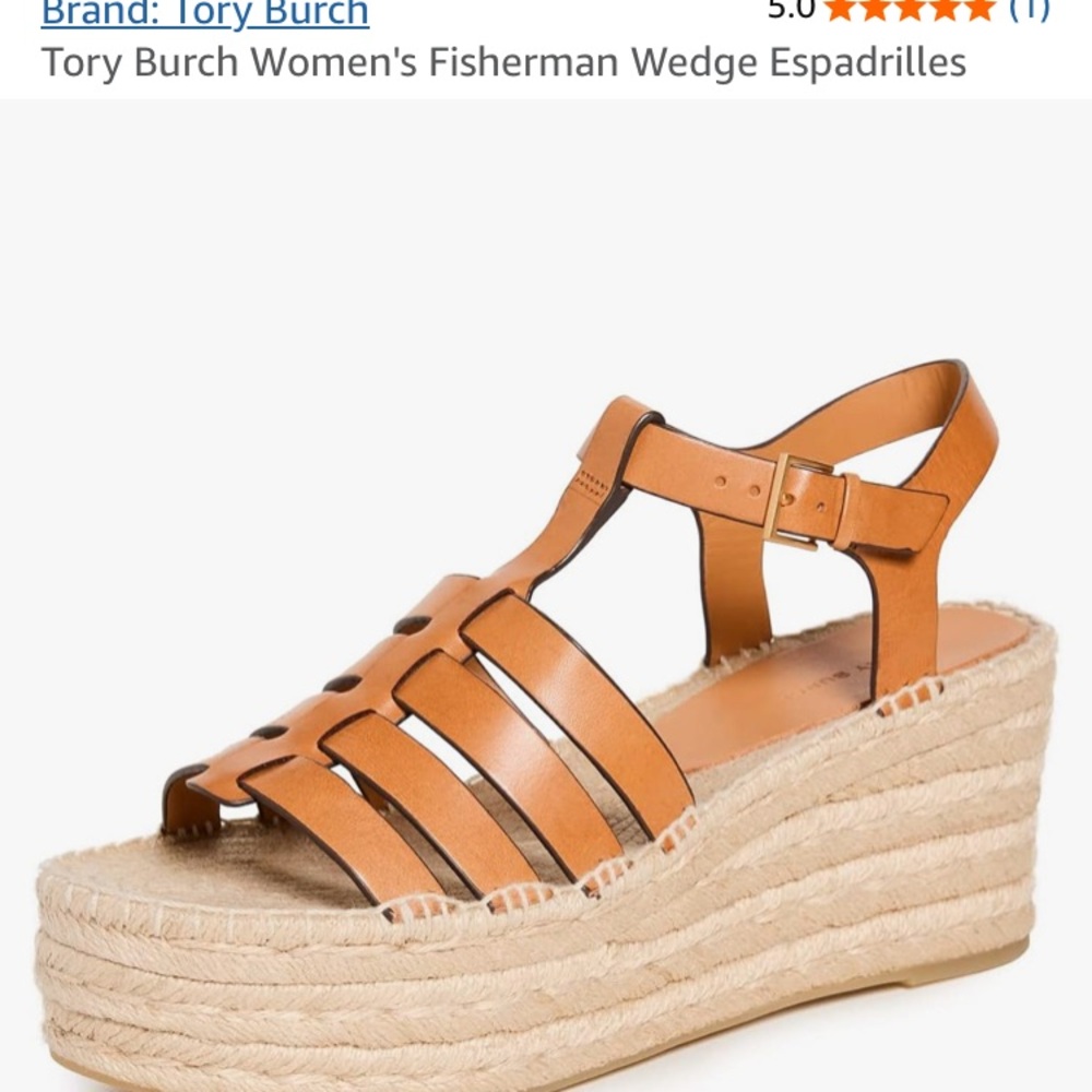 Tory Burch Tan Fisherman Wedge Espadrilles